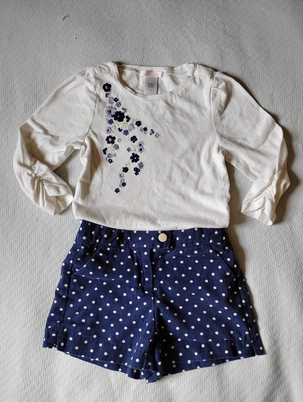 Janie Jack Outfit Set 5 6 Shorts Top Polka Dot Floral Navy Purple White Preppy